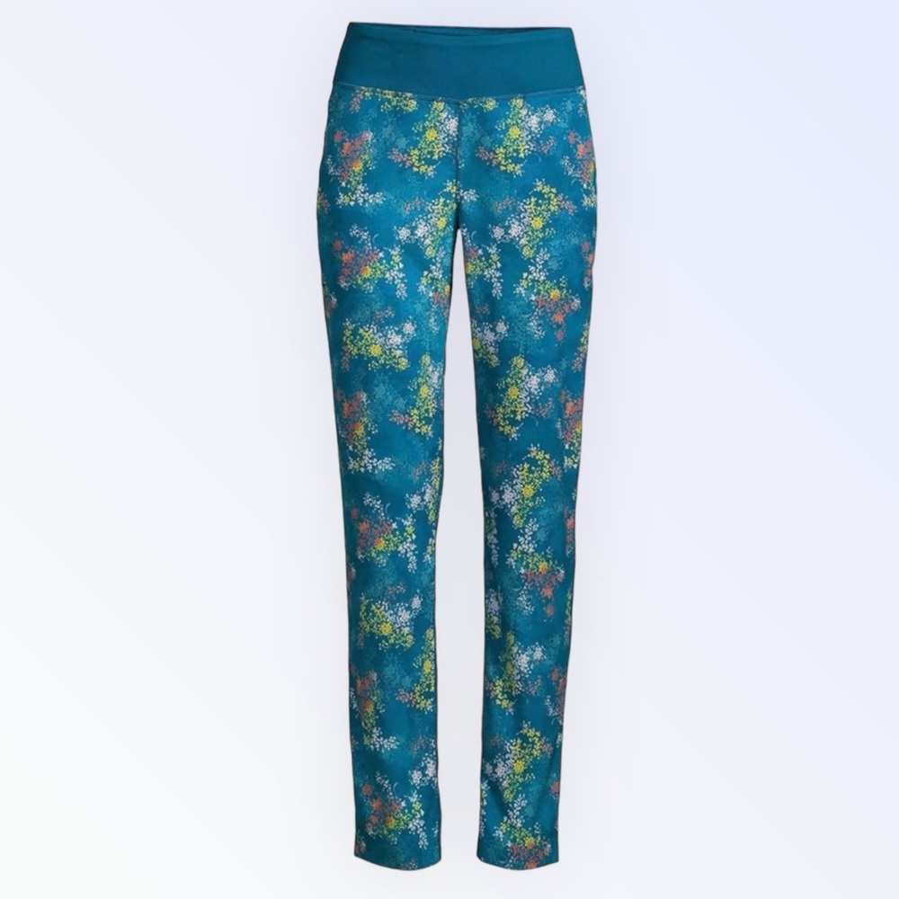Lands' End Everyday Active Pants Baltic Teal Tie Dye Floral Women's Size S (6-8)